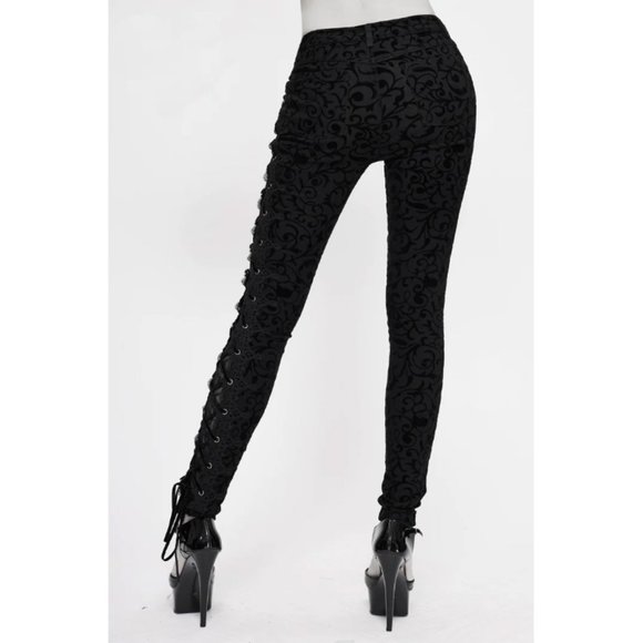NWT Devil Fashion Midnight Spell Brocade Pants with Lace - Picture 2 of 7
